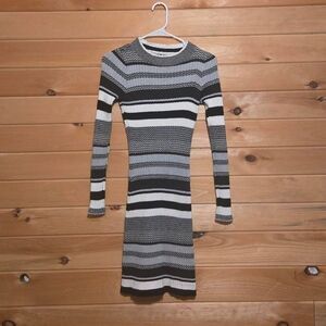 Striped Ribbed Long Sleeve Bodycon Tight Midi Sweater Dress Medium
